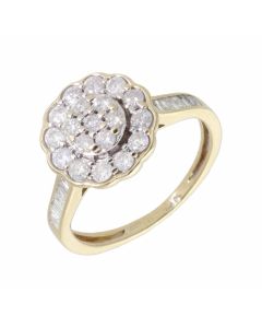 Pre-Owned 9ct Gold 0.50 Carat Diamond Cluster & Shoulders Ring