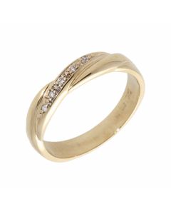 Pre-Owned 9ct Yellow Gold Diamond Set Crossover Wave Dress Ring