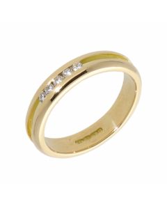 Pre-Owned 18ct Yellow Gold Diamond Set Ridged Wedding Band Ring
