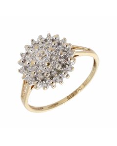 Pre-Owned 9ct Yellow Gold 0.10 Carat Diamond Cluster Ring