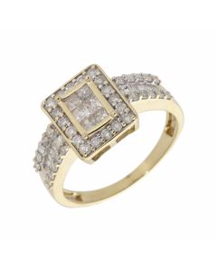 Pre-Owned 9ct Gold 1.00 Carat Mixed Cut Diamond Cluster Ring