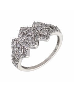 Pre-Owned 9ct White Gold 1.00 Carat Diamond Triple Cluster Ring