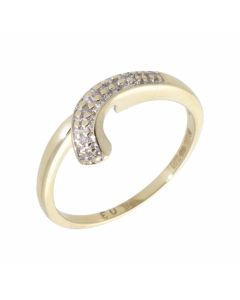 Pre-Owned 9ct Yellow Gold Diamond Set Wave Wishbone Ring