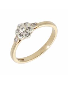 Pre-Owned 9ct Yellow Gold Diamond Flower Cluster Ring