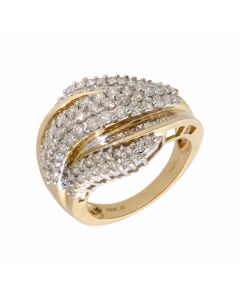 Pre-Owned 18ct Yellow Gold Multi Row Mixed Cut Diamond Wave Ring