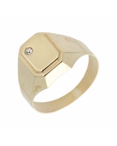 Pre-Owned 9ct Yellow Gold Diamond Set Rectangle Signet Ring