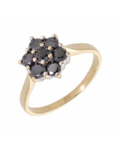Pre-Owned 9ct Yellow Gold Black Diamond Cluster Ring
