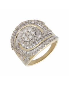 Pre-Owned 9ct Yellow Gold Mixed Cut Diamond Cluster Dress Ring