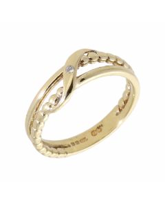 Pre-Owned 9ct Yellow Gold Diamond Set Bead Wave Dress Ring