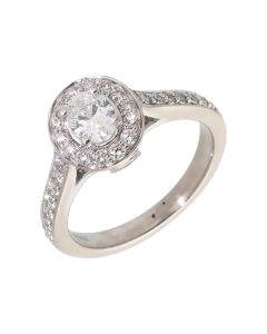 Pre-Owned 18ct White Gold 0.85 Carat Diamond Oval Halo Ring