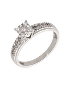 Pre-Owned 9ct White Gold 0.25ct Diamond Halo & Shoulders Ring
