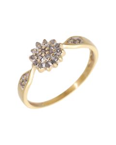 Pre-Owned 9ct Yellow Gold Diamond Cluster Ring
