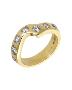 Pre-Owned 18ct Yellow Gold Diamond Set Wave Shaped Band Ring