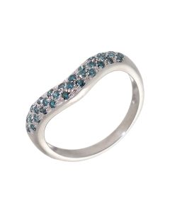 Pre-Owned 9ct White Gold Blue Diamond Wave Wishbone Ring