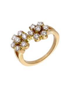 Pre-Owned 9ct Yellow Gold Double Diamond Flower Clusters Ring
