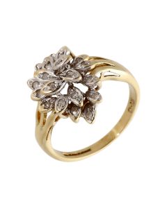 Pre-Owned 9ct Yellow Gold 0.15 Carat Diamond Leaf Cluster Ring
