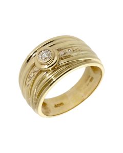 Pre-Owned 9ct Yellow Gold Diamond Set Wide Ribbed Dress Ring