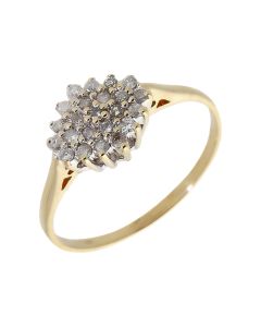 Pre-Owned 9ct Yellow Gold Rhombic Diamond Cluster Ring