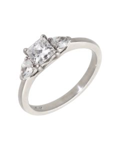 Pre-Owned Platinum Princess & Pear Cut Diamond Trilogy Ring