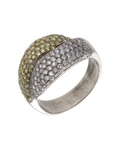 Pre-Owned 18ct White Gold White & Yellow Diamond Wave Dress Ring