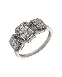 Pre-Owned 9ct White Gold Mixed Cut Diamond Triple Cluster Ring