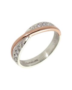Pre-Owned 9ct White & Rose Gold Diamond Set Crossover Wave Ring