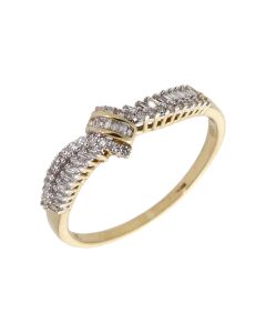 Pre-Owned 9ct Gold Mixed Cut Diamond Knot Wave Dress Ring
