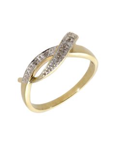 Pre-Owned 9ct Yellow Gold Diamond Set Crossover Wave Ring