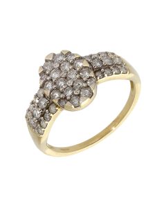 Pre-Owned 9ct Yellow Gold 0.75 Carat Oval Diamond Cluster Ring