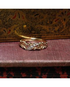 Pre-Owned Vintage 1990 9ct Gold Diamond Set Scroll Dress Ring