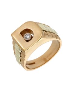 Pre-Owned 9ct Gold Diamond Set Heavy Initial D Signet Ring