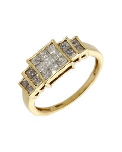 Pre-Owned 9ct Yellow Gold Princess Cut Diamond Cluster Ring
