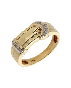 Pre-Owned 9ct Yellow Gold Diamond Set Buckle Ring