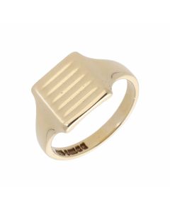 Pre-Owned 9ct Yellow Gold Patterned Lined Signet Ring