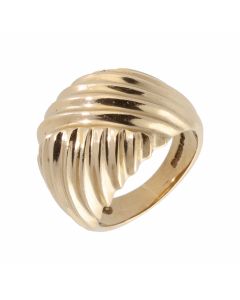 Pre-Owned 9ct Yellow Gold Domed Crossover Wave Dress Ring