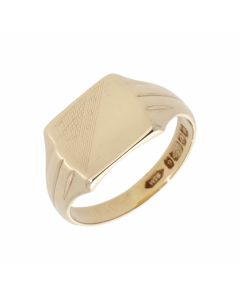 Pre-Owned 9ct Yellow Gold Half Engraved Signet Ring