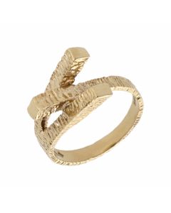 Pre-Owned 9ct Yellow Gold Barked Crossover Dress Ring