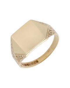 Pre-Owned 9ct Yellow Gold Patterned Shoulder Signet Ring