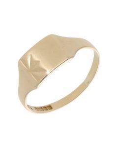 Pre-Owned 9ct Yellow Gold Part Patterned Square Signet Ring