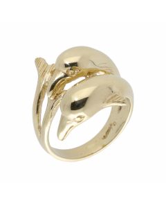Pre-Owned 9ct Yellow Gold Double Dolphin Dress Ring