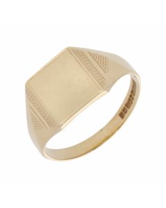 Pre-Owned 9ct Yellow Gold Patterned Shoulder Signet Ring
