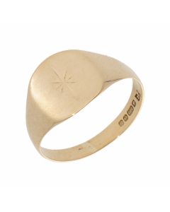 Pre-Owned 9ct Yellow Gold Star Engraved Signet Ring