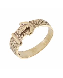 Pre-Owned 9ct Yellow Gold Patterned Buckle Ring