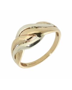Pre-Owned 9ct Yellow & White Gold Crossover Wave Dress Ring