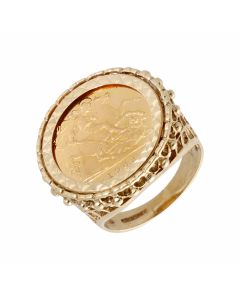 Pre-Owned 1982 Half Sovereign Coin In 9ct Gold Ring Mount