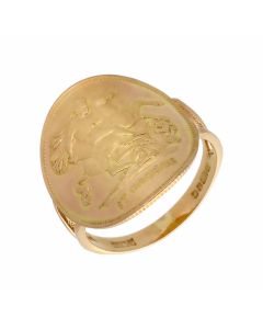 Pre-Owned 9ct Gold Curved George & Dragon Coin Style Dress Ring