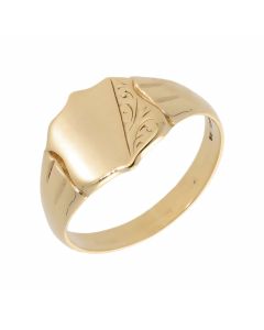 Pre-Owned 9ct Yellow Gold Part Patterned Shield Signet Ring