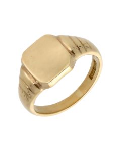 Pre-Owned 9ct Yellow Gold Ribbed Shoulders Signet Ring