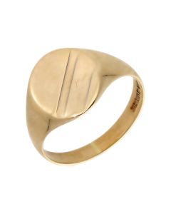 Pre-Owned 9ct Yellow Gold Lined Oval Signet Ring