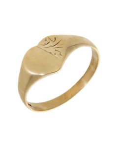 Pre-Owned 9ct Yellow Gold Part Patterned Heart Signet Ring